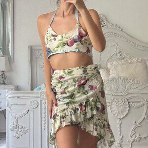 Vintage Boho Floral Skirt Scrunchie Summer Set